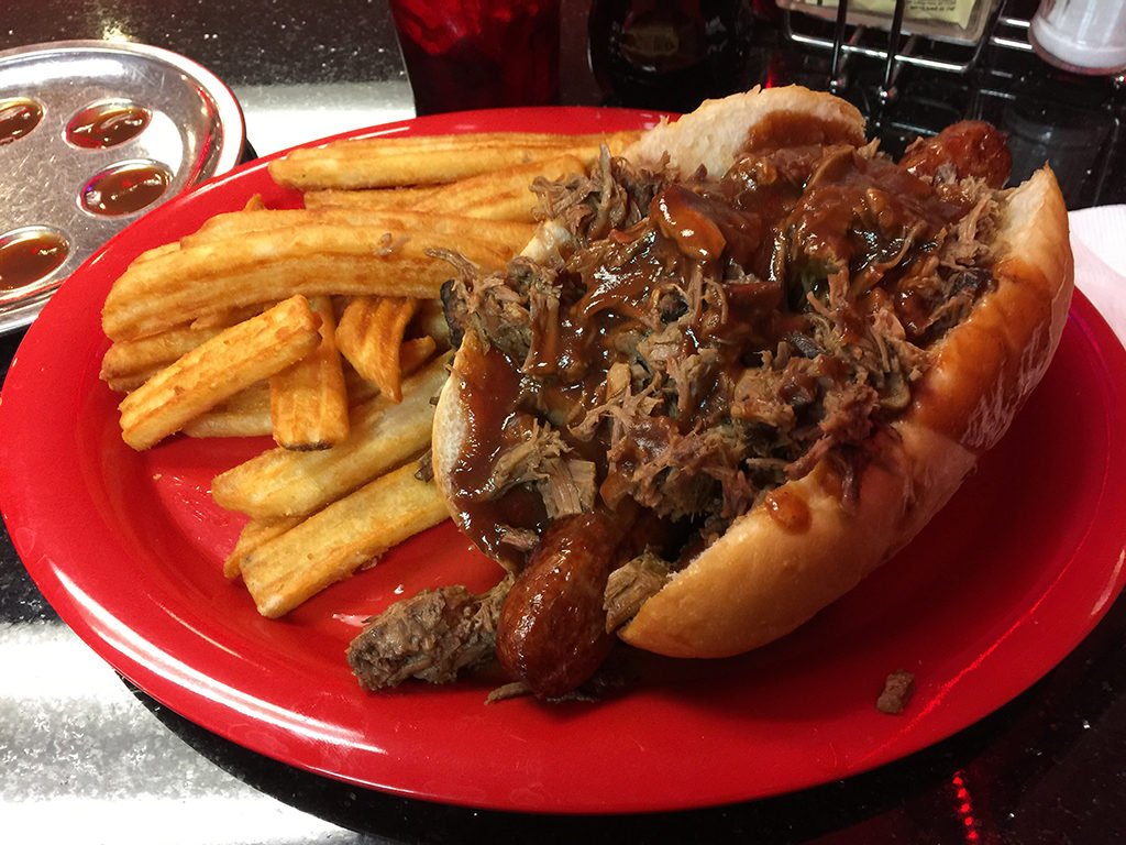 Hot link and fries from Jabo's Bar-Be-Q in Greenwood Village