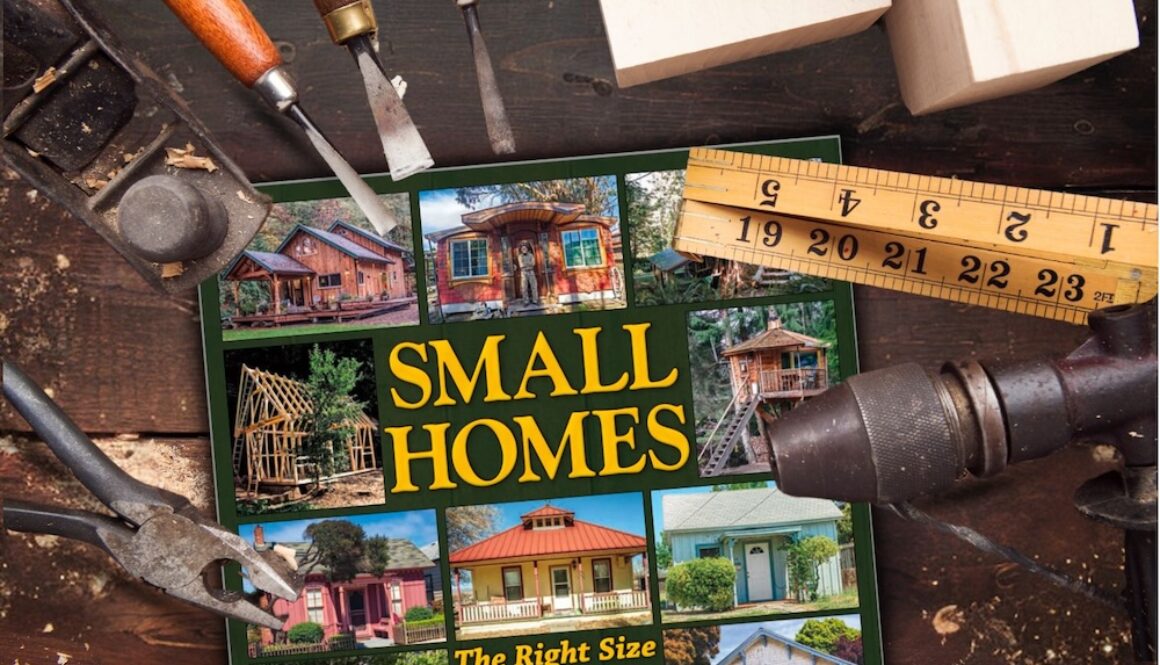 Small Homes book on tool bench with tools