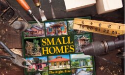 Small Homes book on tool bench with tools